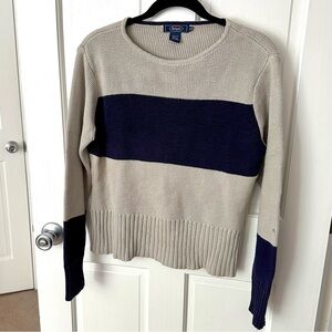 Rockport Women’s Cotton Crewneck Navy Gray Striped Sweater Size L
